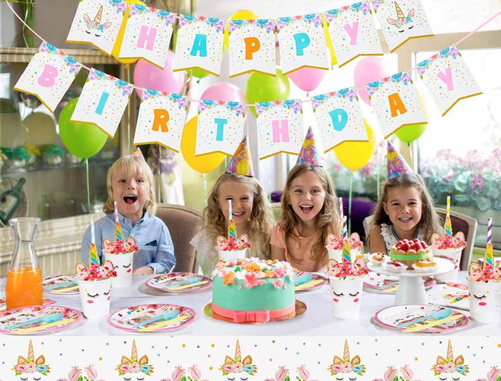 Ensemble Vaisselle Licorne Pour Fête D'anniversaire - 65 Pièces Pour 16 Invités - Décoration Licorne Enfant, Baby Shower