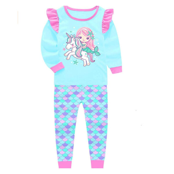 Pyjama Fille 100% Coton Manches Longues - Imprimés Licorne, Lapin, Sirène - Taille 1 à 12 Ans - Hiver/automne